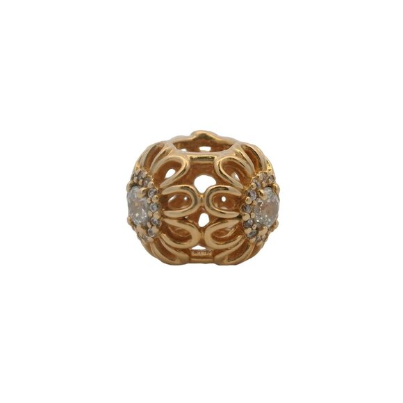 Pandora Solid 14kt Yellow Gold Retired Floral Brilliance CZ Spacer Charm - Picture 2 of 5